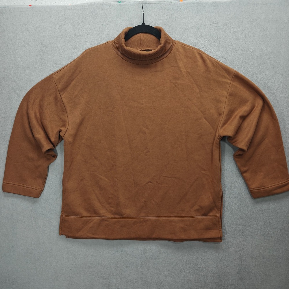 Lou & Grey Loft Sweatshirt Women M Brown Mock Neck Cozy Oversized Granola Earthy